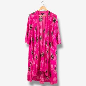 Torrid Pink Skull Print Kimono Size 00 (US 10) Sheer Tattoo Boho Festival Casual